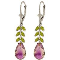 Amethyst and Peridot Drop Earrings 11.2ctw in 9ct White Gold