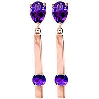 Amethyst Bar Drop Earrings 4.25ctw in 9ct Rose Gold