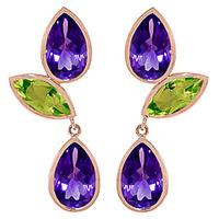 Amethyst and Peridot Petal Drop Earrings 13.6ctw in 9ct Rose Gold