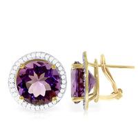 Amethyst and Diamond French Clip Halo Earrings 12.0ct in 9ct Gold