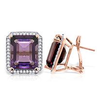 Amethyst and Diamond French Clip Halo Earrings 11.2ctw in 9ct Rose Gold