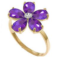 Amethyst and Diamond Five Petal Ring 2.2ctw in 9ct Gold