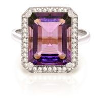 Amethyst and Diamond Halo Ring 5.6ct in 9ct White Gold