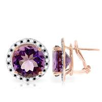 Amethyst and Diamond Stud French Clip Halo Earrings 12.0ctw in 9ct Rose Gold