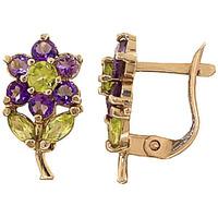 Amethyst and Peridot Flower Petal Stud Earrings 2.12ctw in 9ct Gold