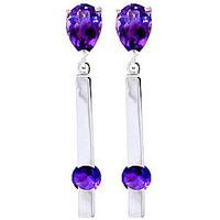 Amethyst Bar Drop Earrings 4.25ctw in 9ct White Gold