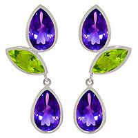 amethyst and peridot petal drop earrings 136ctw in 9ct white gold