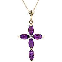 Amethyst and Diamond Vatican Cross Pendant Necklace 1.08ctw in 9ct Gold