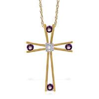 Amethyst and Diamond Cross Pendant Necklace 0.4ctw in 9ct Gold