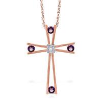 Amethyst and Diamond Cross Pendant Necklace 0.4ctw in 9ct Rose Gold