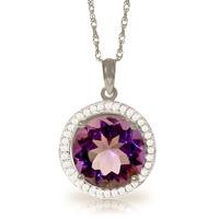 Amethyst and Diamond Halo Pendant Necklace 6.0ct in 9ct White Gold