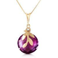 Amethyst and Diamond Olive Leaf Chequer Pendant Necklace 5.3ct in 9ct Gold