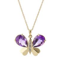 Amethyst and Diamond Butterfly Pendant Necklace 6.5ctw in 9ct Gold