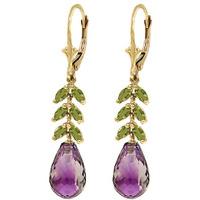 Amethyst and Peridot Drop Earrings 11.2ctw in 9ct Gold