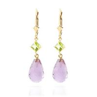 Amethyst and Peridot Drop Earrings 11.0ctw in 9ct Gold