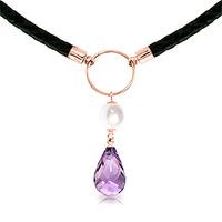 Amethyst and Pearl Leather Pendant Necklace 7.5ctw in 9ct Rose Gold