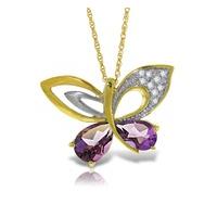 Amethyst and Diamond Butterfly Pendant Necklace 3.5ctw in 9ct Gold