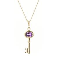 Amethyst Key Charm Pendant Necklace 0.5ct in 9ct Gold