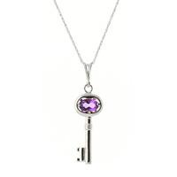 Amethyst Key Charm Pendant Necklace 0.5ct in 9ct White Gold