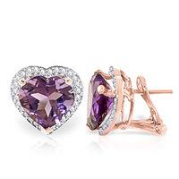 Amethyst and Diamond French Clip Halo Earrings 6.2ctw in 9ct Rose Gold