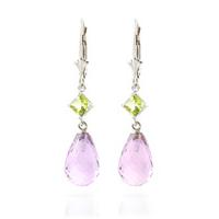 Amethyst and Peridot Drop Earrings 11.0ctw in 9ct White Gold