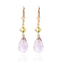 amethyst and peridot drop earrings 110ctw in 9ct rose gold