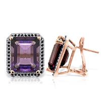 Amethyst and Diamond Stud French Clip Halo Earrings 11.2ctw in 9ct Rose Gold