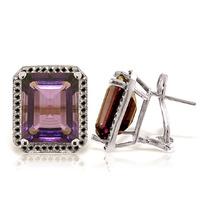 Amethyst and Diamond Stud French Clip Halo Earrings 11.2ctw in 9ct White Gold