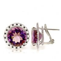 Amethyst and Diamond Stud French Clip Halo Earrings 12.0ctw in 9ct White Gold