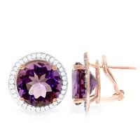 Amethyst and Diamond French Clip Halo Earrings 12.0ct in 9ct Rose Gold