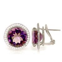 Amethyst and Diamond French Clip Halo Earrings 12.0ct in 9ct White Gold