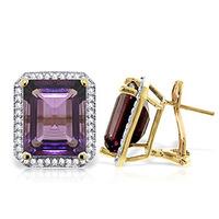 Amethyst and Diamond French Clip Halo Earrings 11.2ctw in 9ct Gold