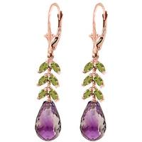 Amethyst and Peridot Drop Earrings 11.2ctw in 9ct Rose Gold