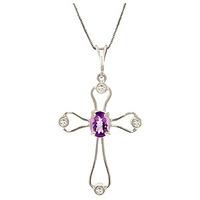 amethyst and diamond venetian cross pendant necklace 045ct in 9ct whit ...