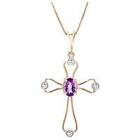 Amethyst and Diamond Venetian Cross Pendant Necklace 0.45ct in 9ct Rose Gold