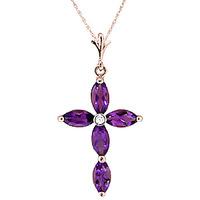 Amethyst and Diamond Vatican Cross Pendant Necklace 1.08ctw in 9ct Rose Gold