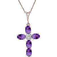 Amethyst and Diamond Rio Cross Pendant Necklace 1.73ctw in 9ct Rose Gold