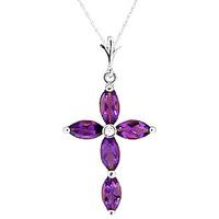 Amethyst and Diamond Vatican Cross Pendant Necklace 1.08ctw in 9ct White Gold