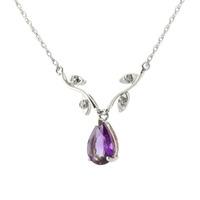 Amethyst and Diamond Vine Branch Pendant Necklace 1.5ct in 9ct White Gold