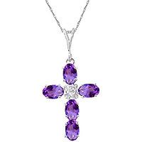 Amethyst and Diamond Rio Cross Pendant Necklace 1.73ctw in 9ct White Gold