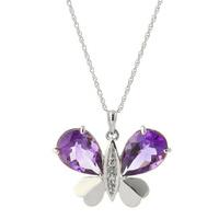 Amethyst and Diamond Butterfly Pendant Necklace 6.5ctw in 9ct White Gold