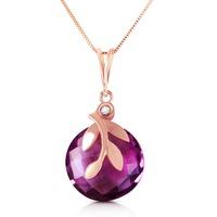 Amethyst and Diamond Olive Leaf Chequer Pendant Necklace 5.3ct in 9ct Rose Gold