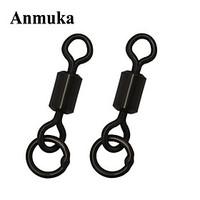 Anmuka 50Pcs/Lot Matte Black Fishing Rolling Swivel With Solid Ring Carp Rigs Long Body Fishing Swivel Connector