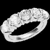 An elegant Round Brilliant Cut five stone diamond ring in platinum (In stock)