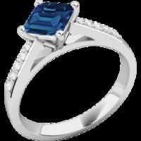 An Elegant Square cut Sapphire and diamond ring with shoulder stones in 18ct white gold (In stock)