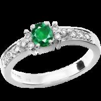 An elegant emerald ring with diamond shoulder stones in 18ct white gold (In stock)