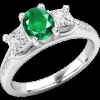 An elegant emerald & diamond ring with shoulder stones in 18ct white gold (In stock)