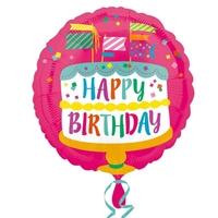 Anagram 18 Inch Circle Foil Balloon - Happy Birthday Fancy Flags Cake