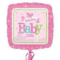 Anagram 18 Inch Square Foil Balloon - Welcome Baby Girl Butter