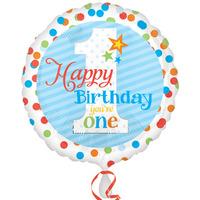 Anagram 18 Inch Circle Foil Balloon - Happy Birthday Youre One Boy